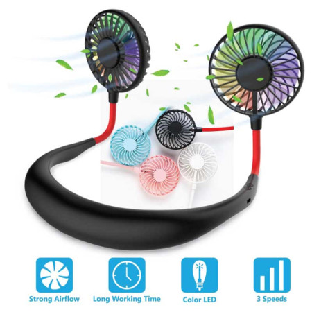Rechargeable Neck Fan with Color Light