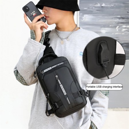 Men's Multifunctional Backpack Waterproof Crossbody Bag Black Shape