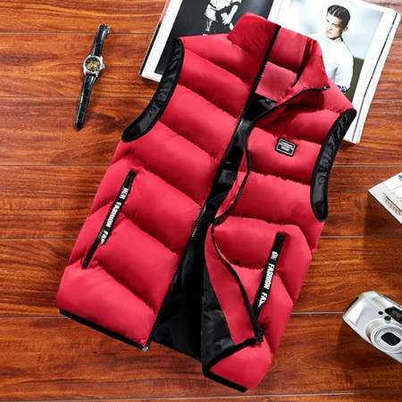 Men Autumn Winter Jackets Thick Vests Man Sleeveless Warm Cotton - RED