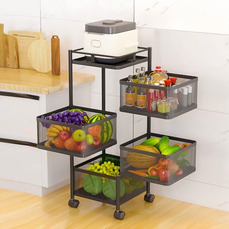 4 Layer (Square) Full Metal Fruit Vegetable Rack(Black)