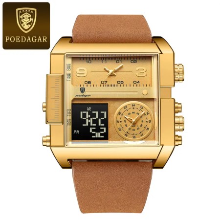 POEDAGAR 997 Luxury Man Big Dial Wristwatch Rectangle Waterproof Luminous Day Week Men Watch Digital Multifunction Men’s Watches