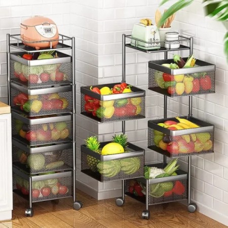 5 Layer (Square) Full Metal Fruit Vegetable Rack (Black)